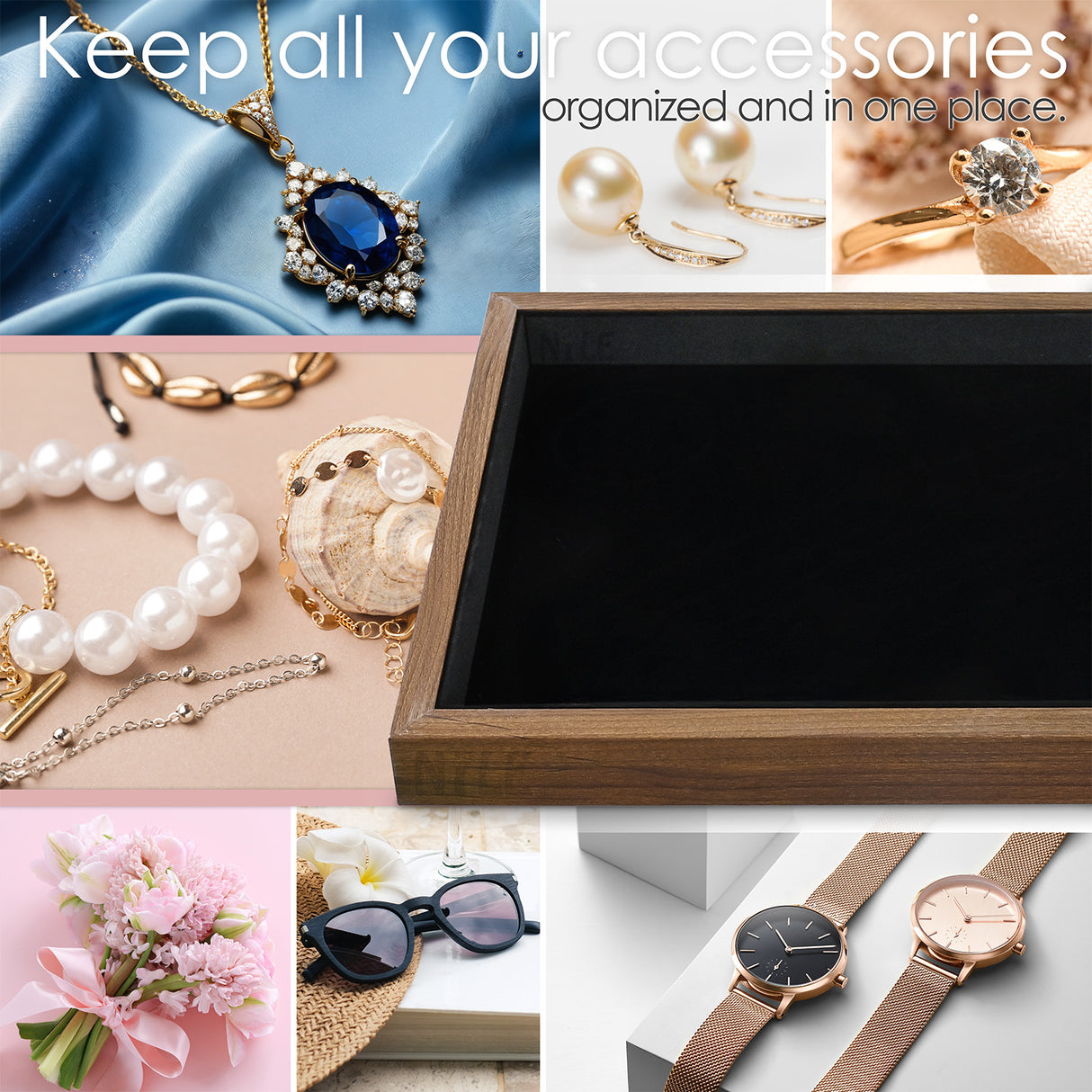 Multi-functional Bamboo Wood Jewelry Tray