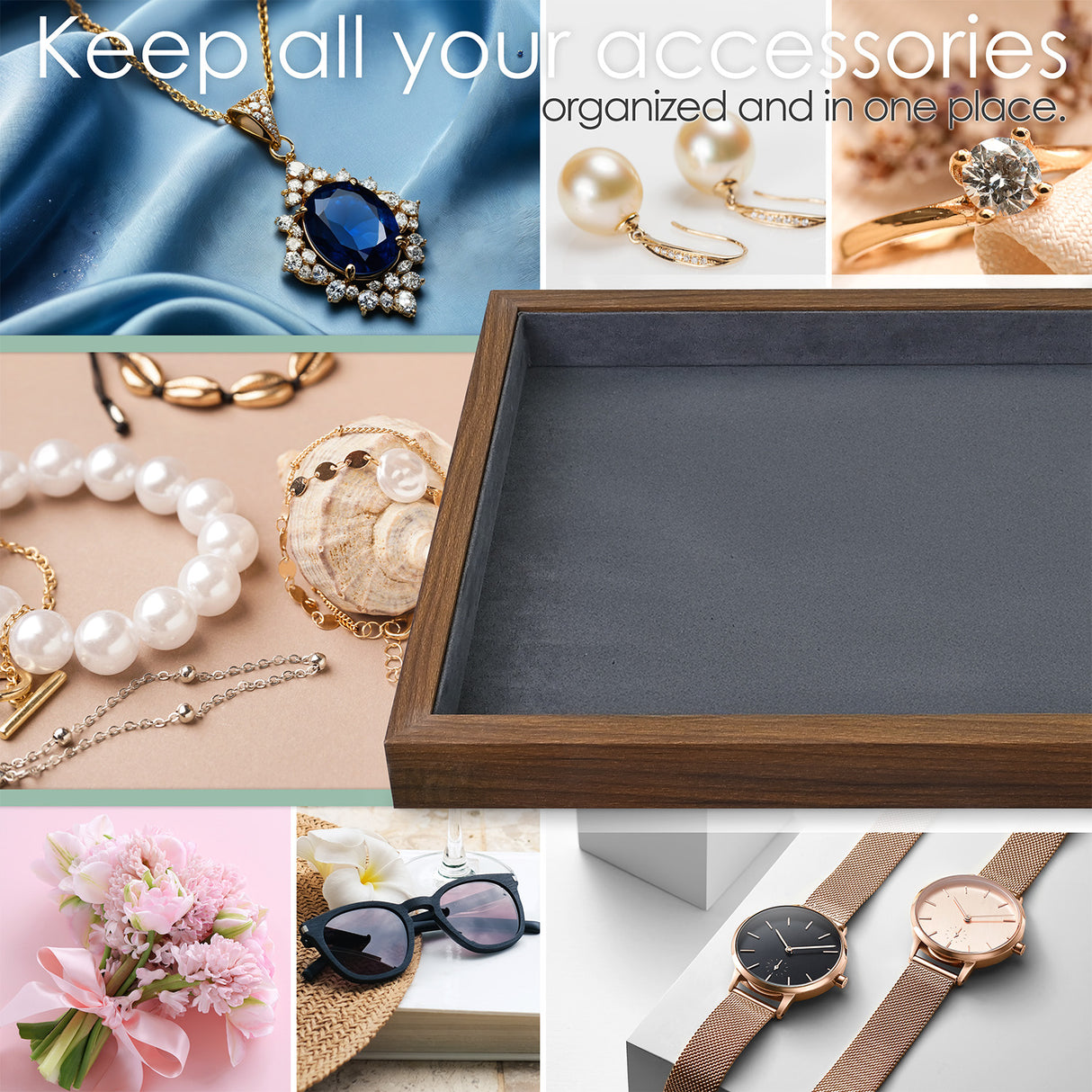 Multi-functional Bamboo Wood Jewelry Tray