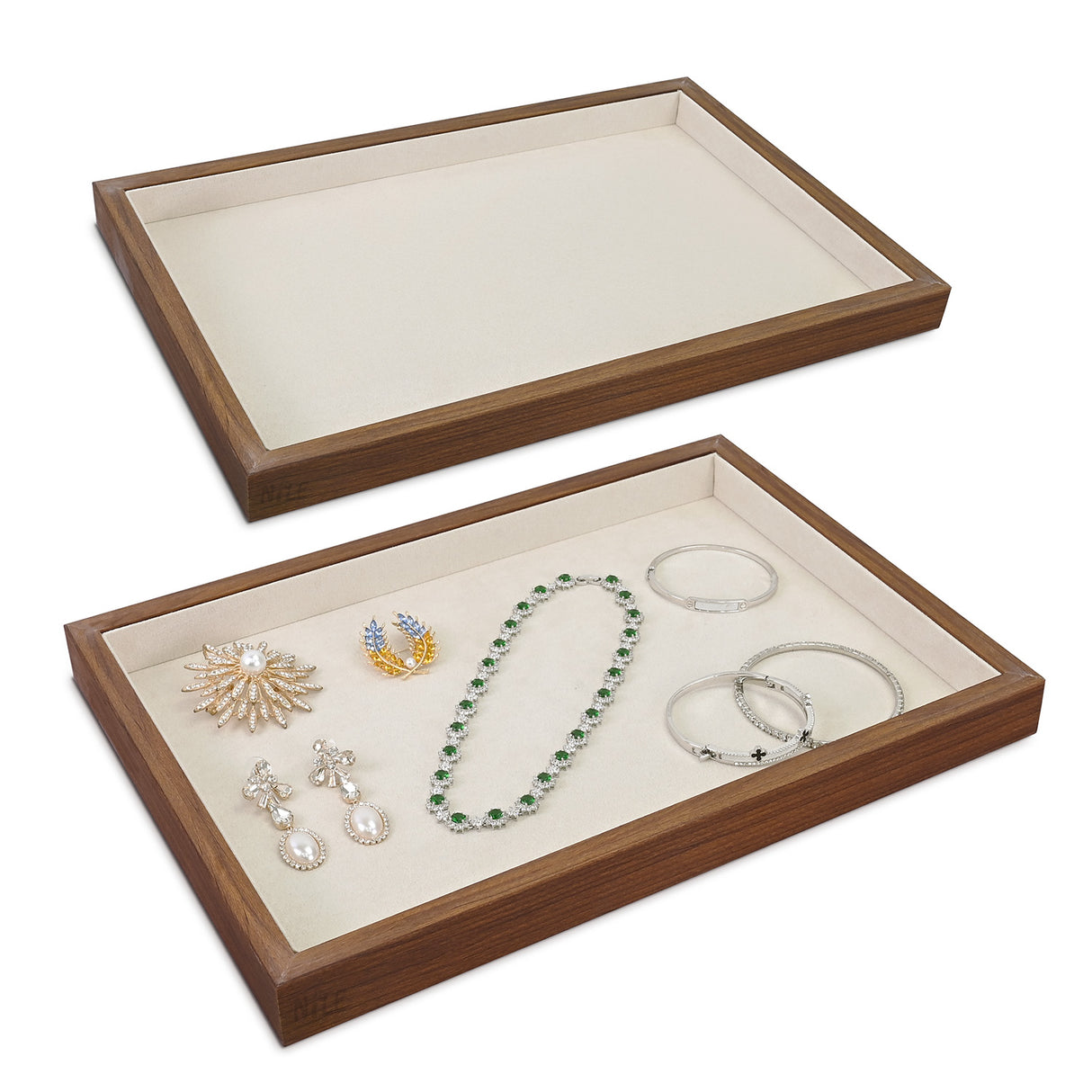 #BW1-1x2  Multi-functional Bamboo Wood Jewelry Tray 2 pcs