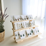 #BW1252  3-Tier Wooden Earring Display,  Freestanding Ladder-Style Multi-Layer Storage Rack
