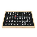 #BW222-1BKx2 2 Pcs Bamboo Ring Display Tray Set with Black Suede Lining