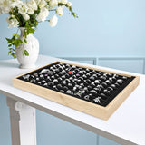 #BW222-1BKx2 2 Pcs Bamboo Ring Display Tray Set with Black Suede Lining