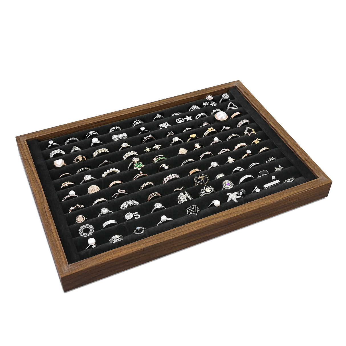 #BW222-1WUBKx2 2 Pcs Wooden Ring Display Tray Set with Black Suede Lining