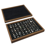 #BW222-1WUBKx2 2 Pcs Wooden Ring Display Tray Set with Black Suede Lining