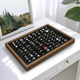 #BW222-1WUBKx2 2 Pcs Wooden Ring Display Tray Set with Black Suede Lining