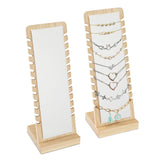 #BW7856SWHx2 2Pcs Set Bamboo Freestanding Small Necklace Bredelate Holder Stand for Multiple 12 Necklaces or Bracelets, Necklace Display Stand, White Color