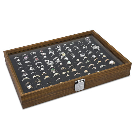 #BW83-1C-100  Ring Display Case With Tempered Glass Hinge Lid