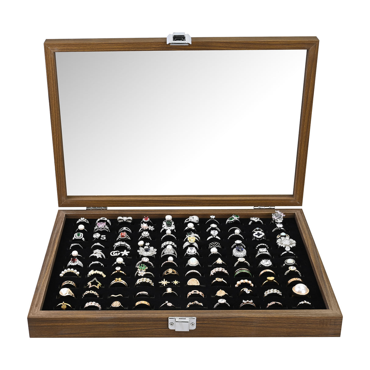 #BW83-1C-100  Ring Display Case With Tempered Glass Hinge Lid
