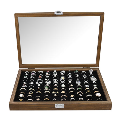 #BW83-1C-100  Ring Display Case With Tempered Glass Hinge Lid