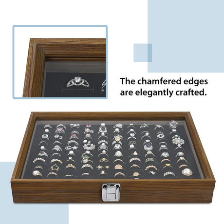 #BW83-1C-100  Ring Display Case With Tempered Glass Hinge Lid