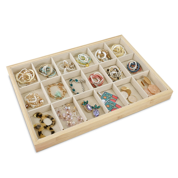 #BW96-18 Solid Bamboo Wood Jewelry Tray - Necklace Ring Tray Earrings