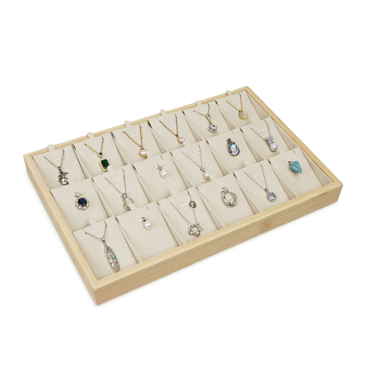 #BWF8-18  Bamboo Wood Necklace Display Jewelry Tray