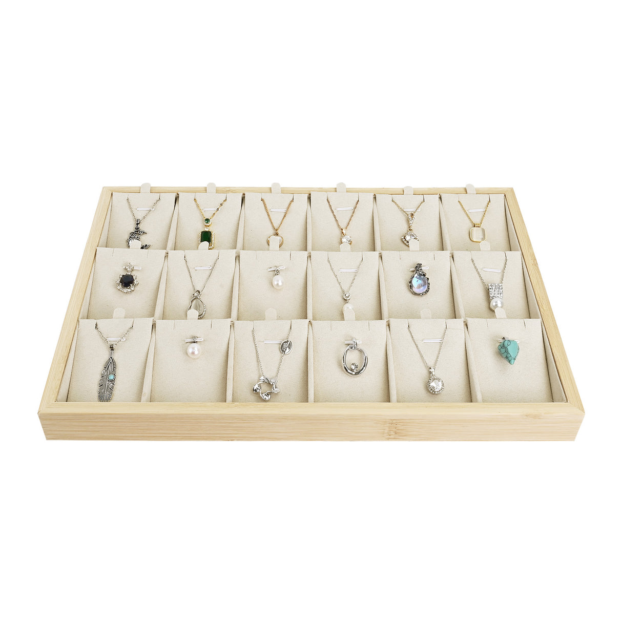 #BWF8-18  Bamboo Wood Necklace Display Jewelry Tray