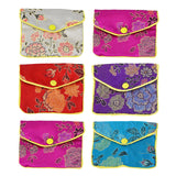 6pcs Silk Embroidered Jewelry Pouch with Zipper, Assorted Colors