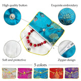 6pcs Silk Embroidered Jewelry Pouch with Zipper, Assorted Colors