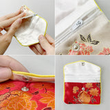 6pcs Silk Embroidered Jewelry Pouch with Zipper, Assorted Colors