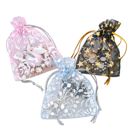 #BX2291  Stars Rose Leave Drawstring Organza Bags Jewelry Pouches