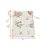 Drawstring Cotton Linen Pouches With Flora Print