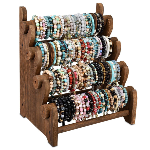 Bracelet Holder with Three Tier Rack Storage Holder Velvet Wood Bracelet  Stand