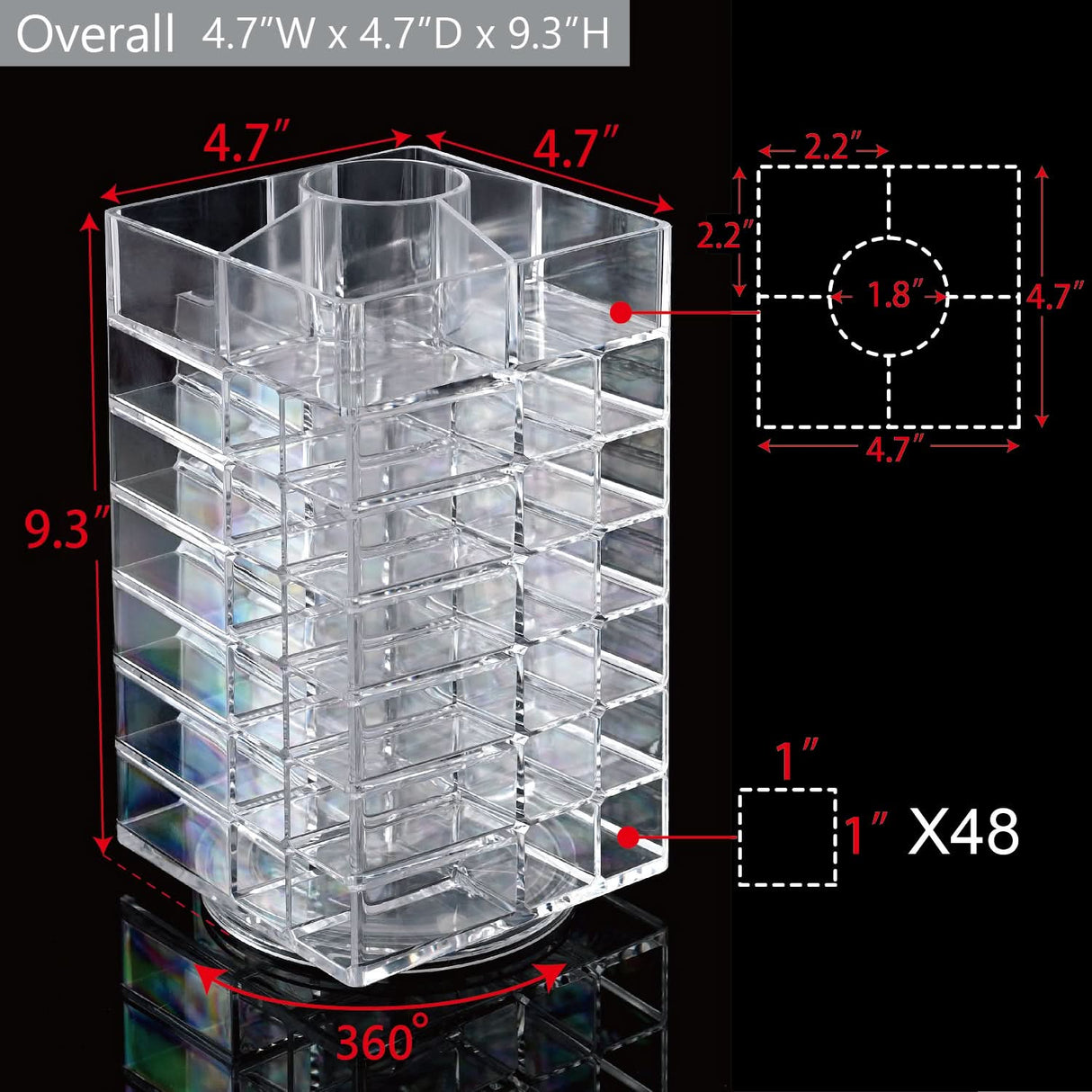#COM048 Acrylic Rotating Lipstick Gloss Make Up Organizer with 53 Slots