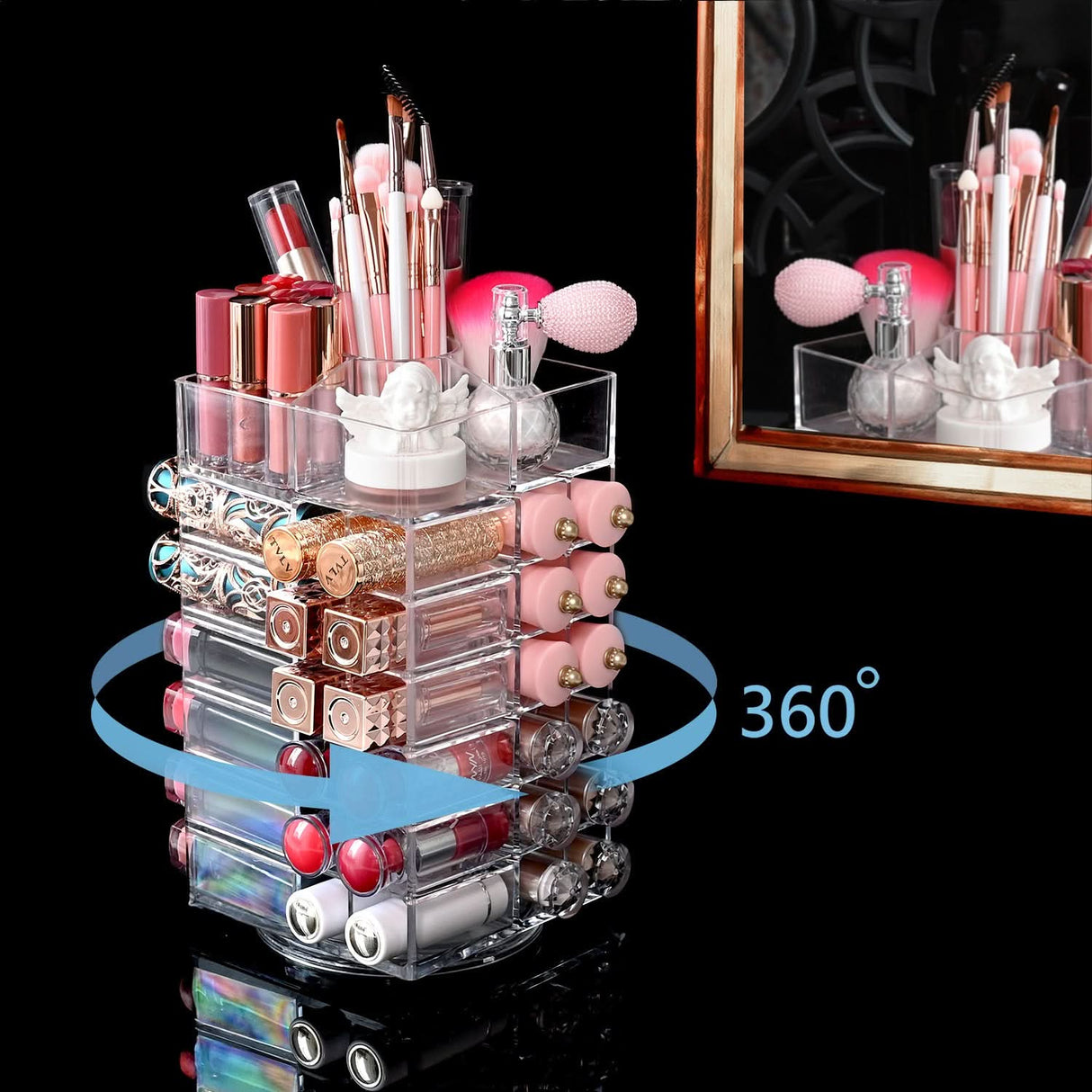#COM048 Acrylic Rotating Lipstick Gloss Make Up Organizer with 53 Slots