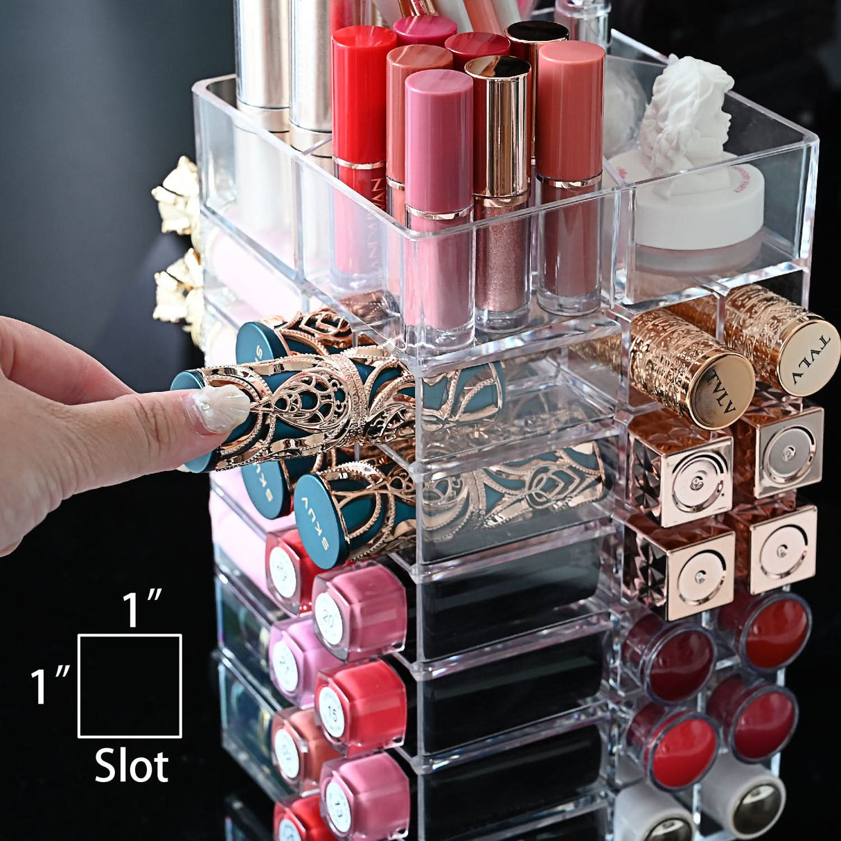 #COM048 Acrylic Rotating Lipstick Gloss Make Up Organizer with 53 Slots