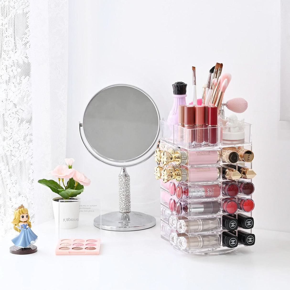 #COM048 Acrylic Rotating Lipstick Gloss Make Up Organizer with 53 Slots