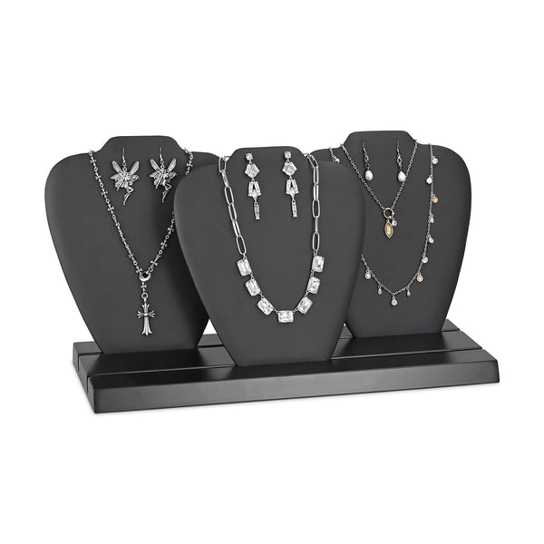 #DP6403 Deluxe Faux Leather Covered MDF Wood Multiple Necklace Display Stand with 2-Row Holder