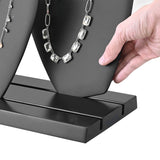 #DP6403 Deluxe Faux Leather Covered MDF Wood Multiple Necklace Display Stand with 2-Row Holder