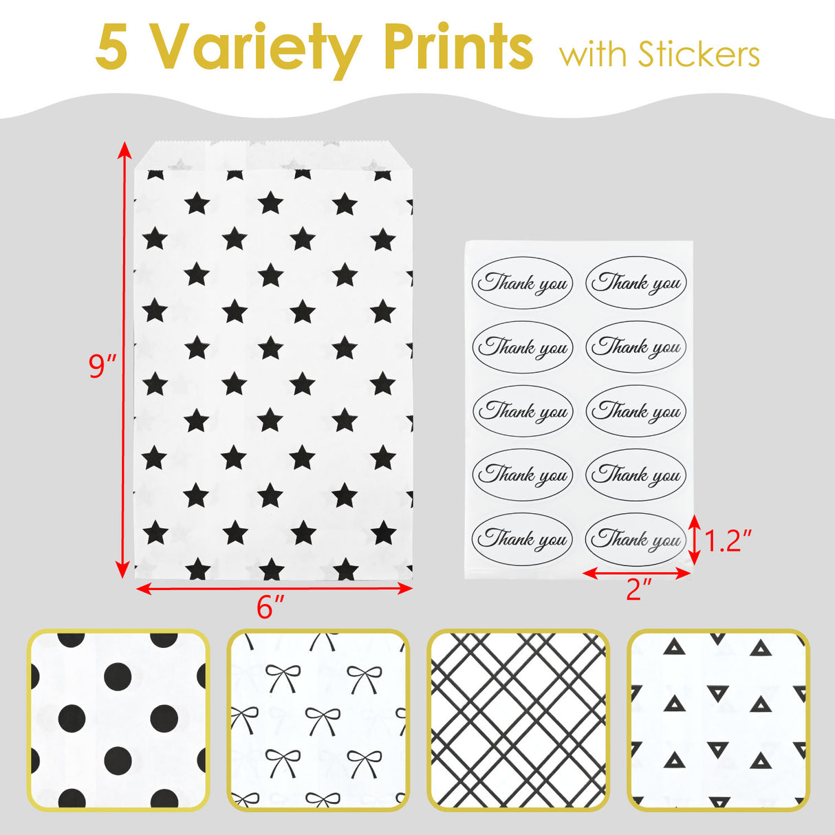 Paper Gift Bag in 5 Variety Prints with 200 Stickers
