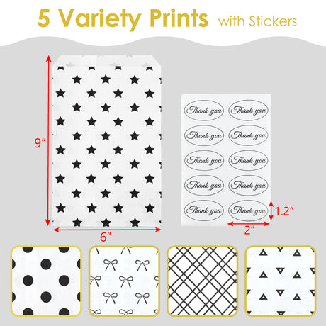 Paper Gift Bag in 5 Variety Prints with 200 Stickers
