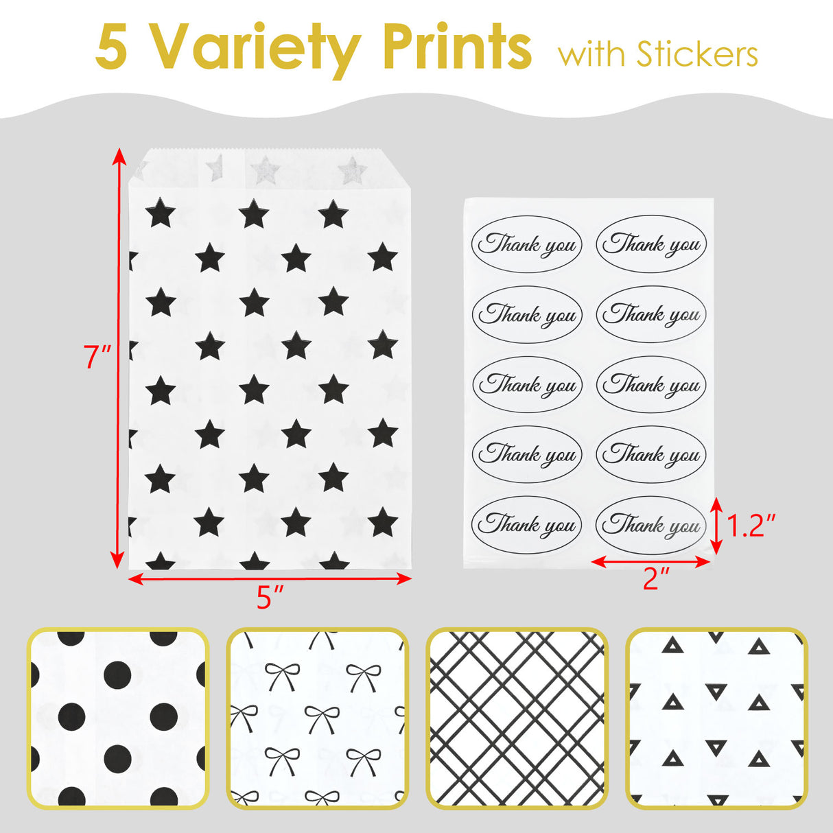 #EN8906x2 Paper Gift Bag in 5 Variety Prints with 200 Stickers
