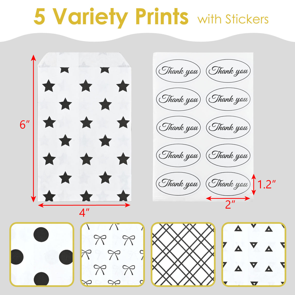 #EN8907x2 Paper Gift Bag in 5 Variety Prints with 200 Stickers