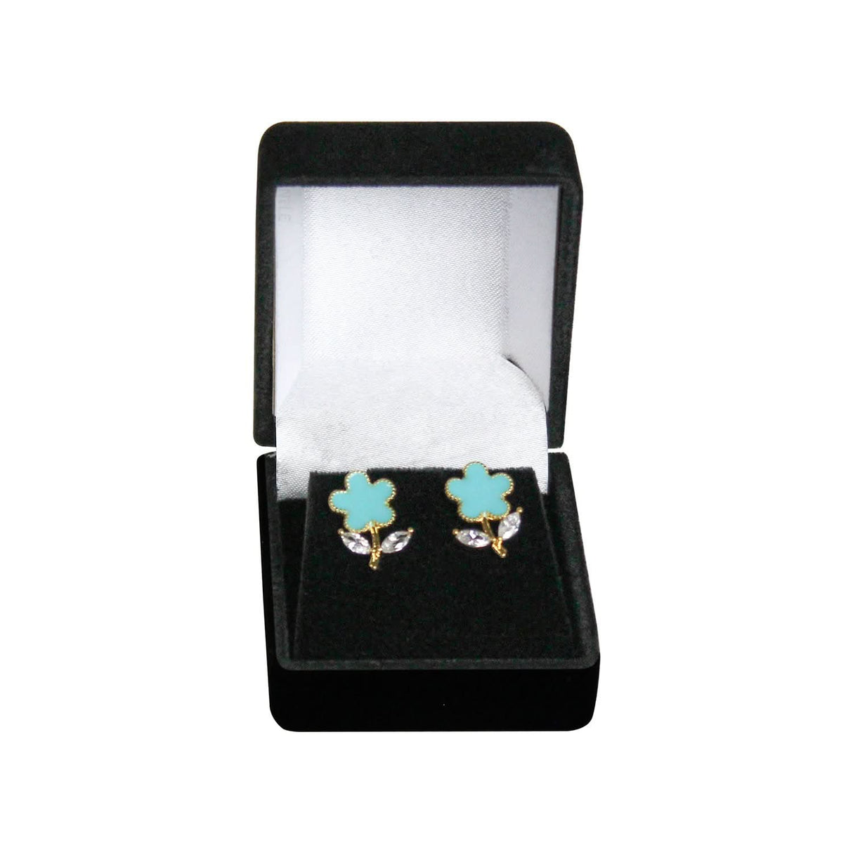 Flocked Soft Earring Jewelry Box Front View, Black Color