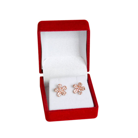 Flocked Soft Earring Jewelry Box Front View, Red Color