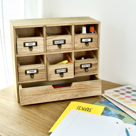 #HOM331 Wooden Desk Organizer w/ Drawers & Craft Storage Cabinet