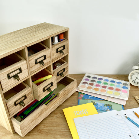 #HOM331 Wooden Desk Organizer w/ Drawers & Craft Storage Cabinet