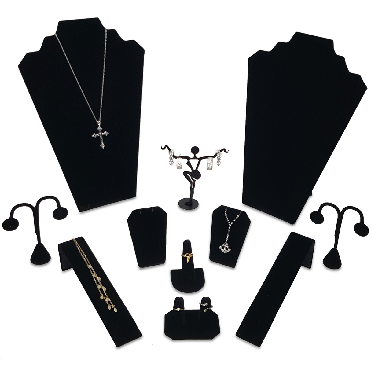 #JWY1203SET 11 Pcs Black Velvet Jewelry Display Set , Earring Holder, Necklace Display, Bracelet Set