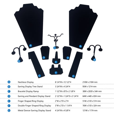 #JWY1203SET 11 Pcs Black Velvet Jewelry Display Set , Earring Holder, Necklace Display, Bracelet Set