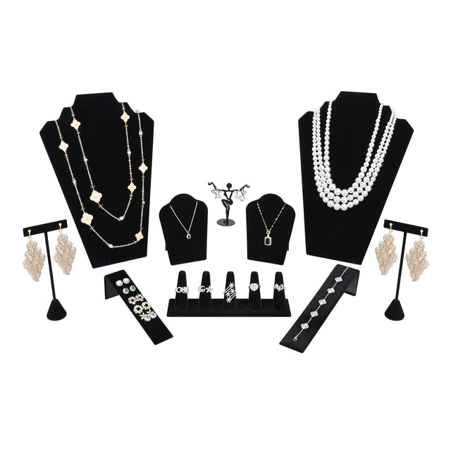Jewelry Display Set, Necklace Display, Bracelet Earring Organizer, Ring Holder, Premium Black Velvet