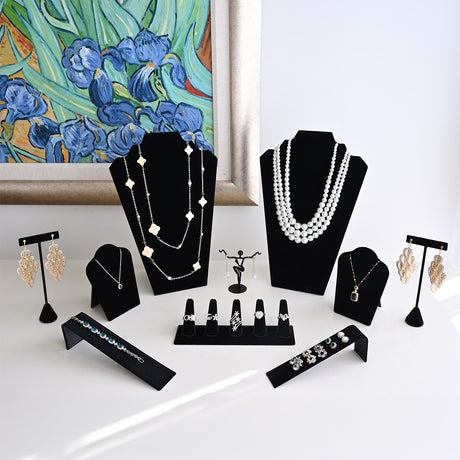Jewelry Display Set, Necklace Display, Bracelet Earring Organizer, Ring Holder, Premium Black Velvet