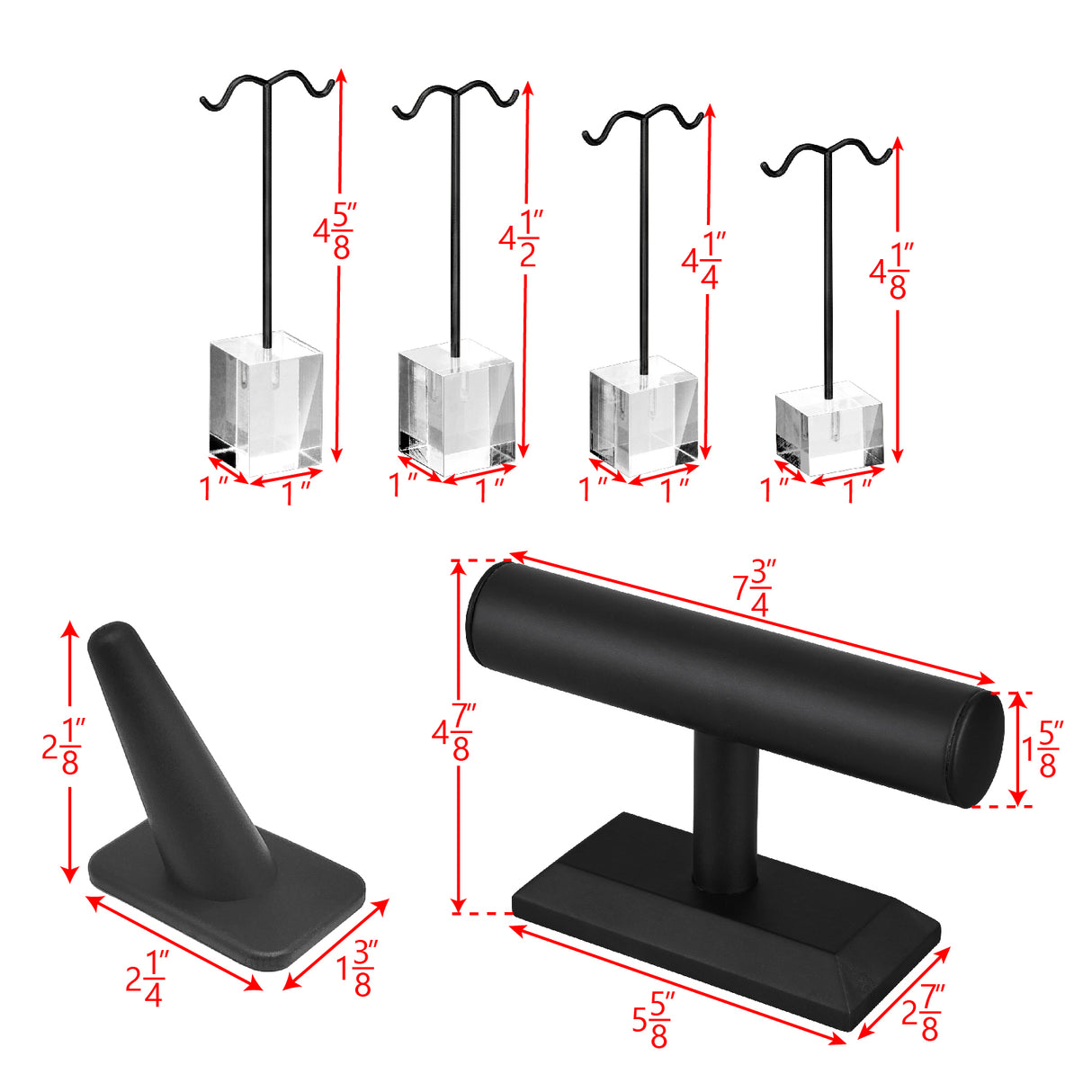 #JWY1306-LBK 10 Pcs Jewelry Display Set, Premium Black Faux Leather