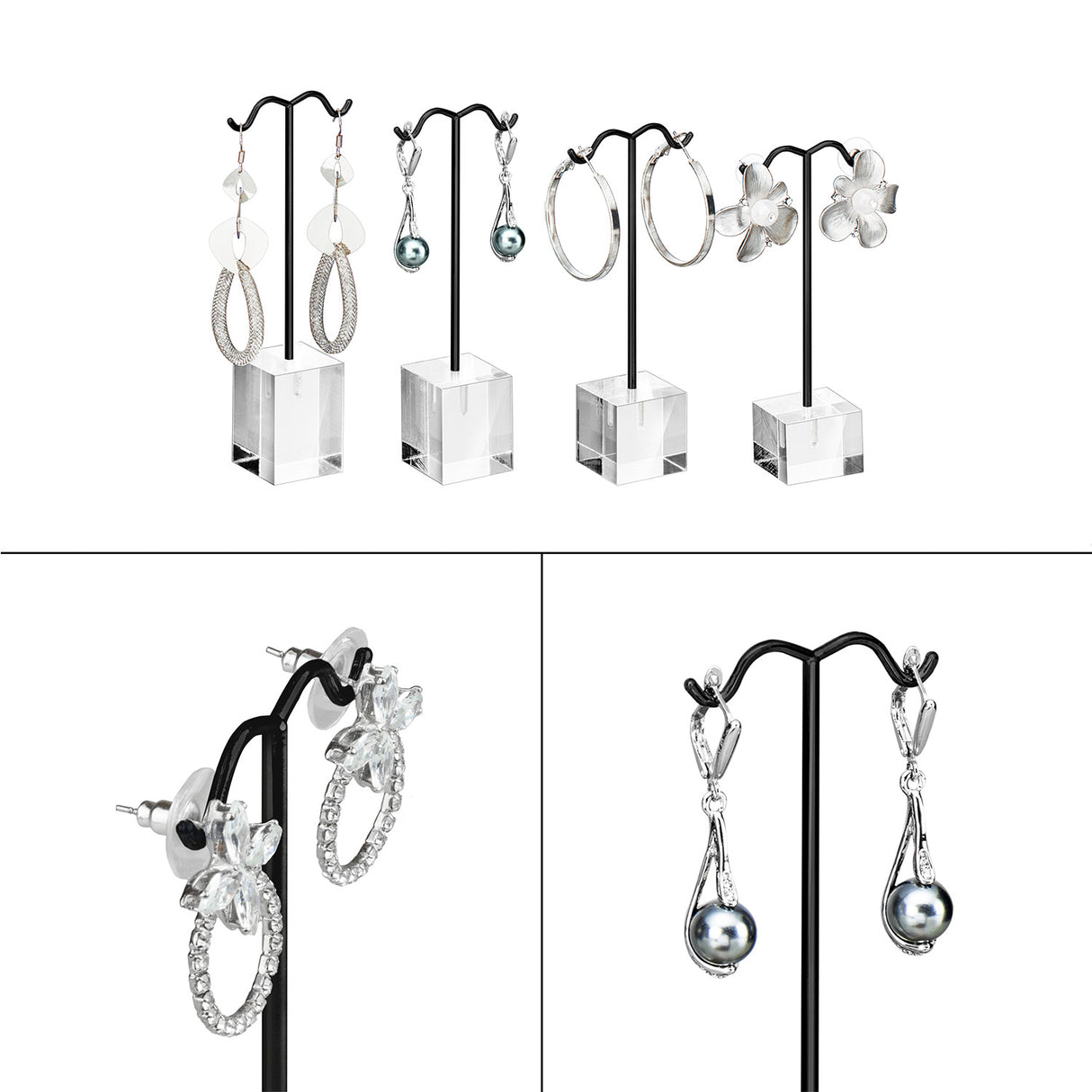 #JWY1306-LBK 10 Pcs Jewelry Display Set, Premium Black Faux Leather