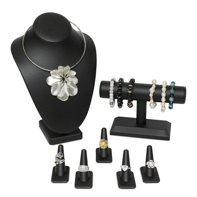 Versatile Premium Black Faux Leather Jewelry Display Set