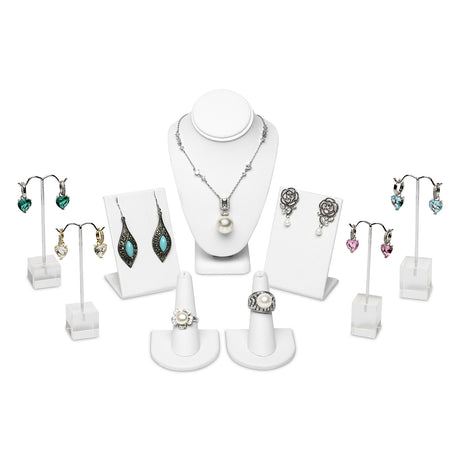 9 Pcs Jewelry Display Set,  Premium White Faux Leather