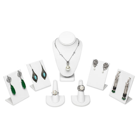 7 Pcs Jewelry Display Set,  Premium White Faux Leather