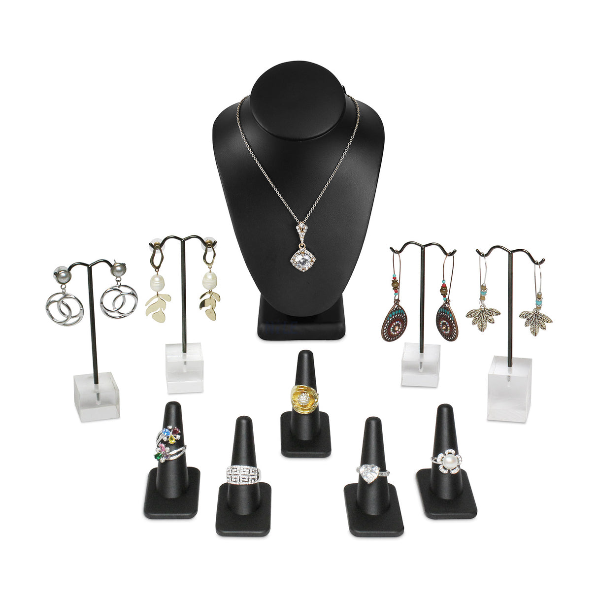 Versatile Premium Black Faux Leather Jewelry Display Set 