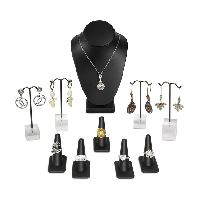 Versatile Premium Black Faux Leather Jewelry Display Set 