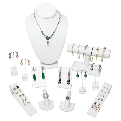 12 Pcs Jewelry Display Set, Premium White Faux Leather