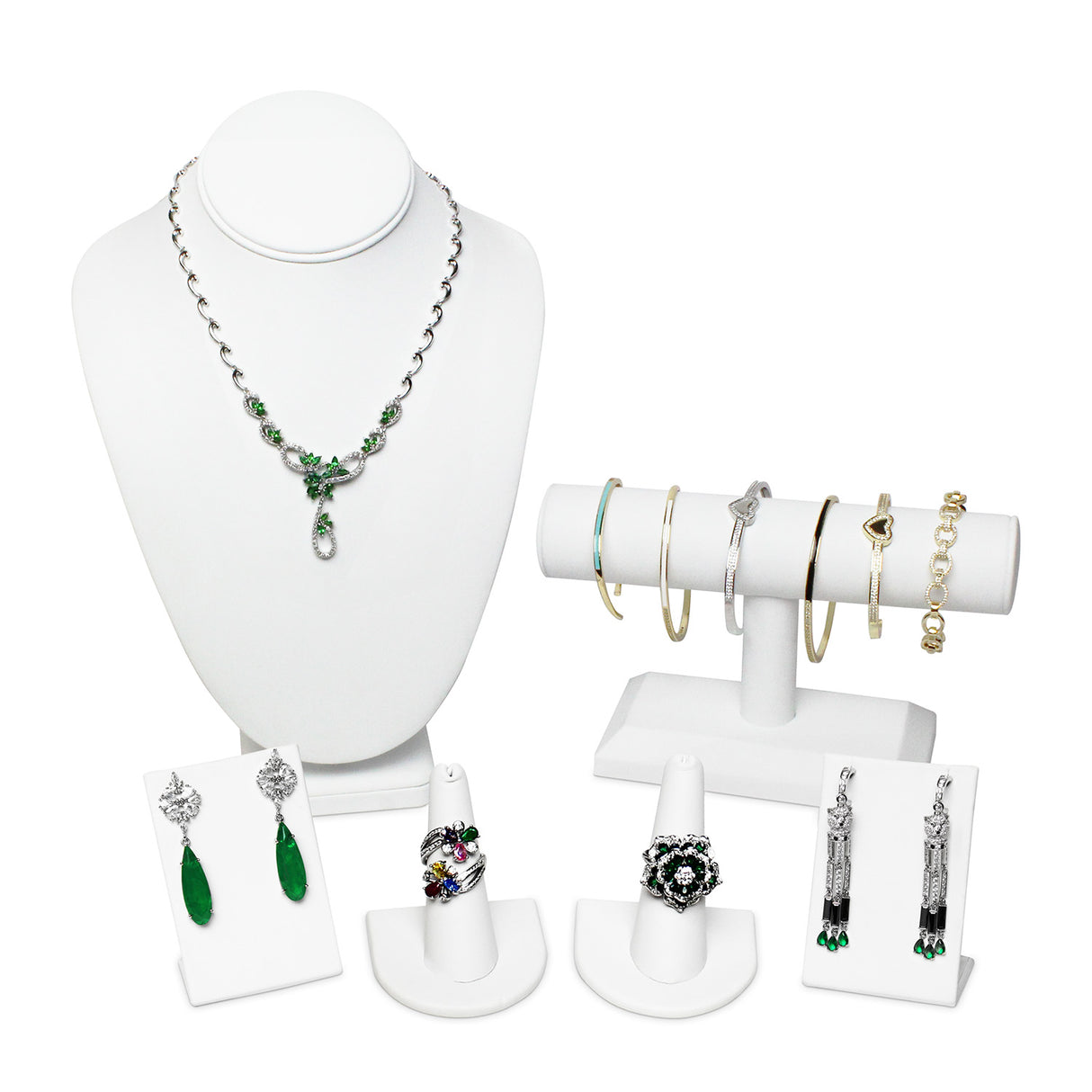 6 Pcs Jewelry Display Set, Premium White Faux Leather